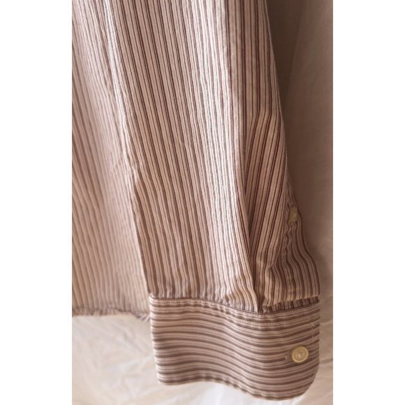 Banana Republic Size L Large 16-16 1/2 Striped Button Down Shirt Top Maroon Tan - Picture 4 of 6